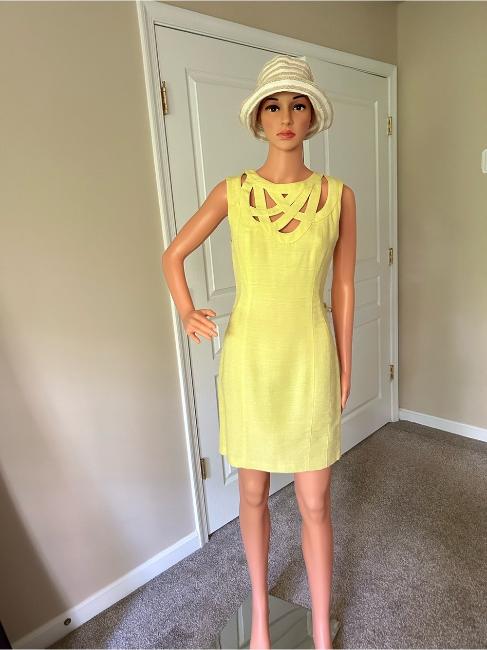 Adam Lippes Bright Yellow Sleeveless Dress with Lattice Neck